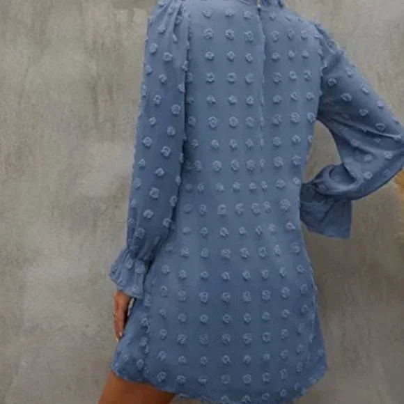 New Absolutely Stunning Casual Long Puff Sleeve ruffle Neck Dress - Picture 3 of 4